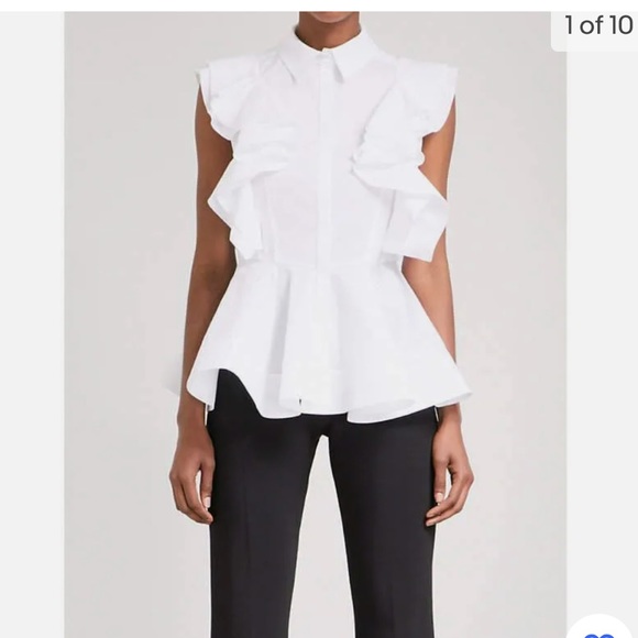 NWT- Antonio Berardi Ruffled Stretch Cotton Blouse Black 40 Sleeveless - Picture 11 of 11